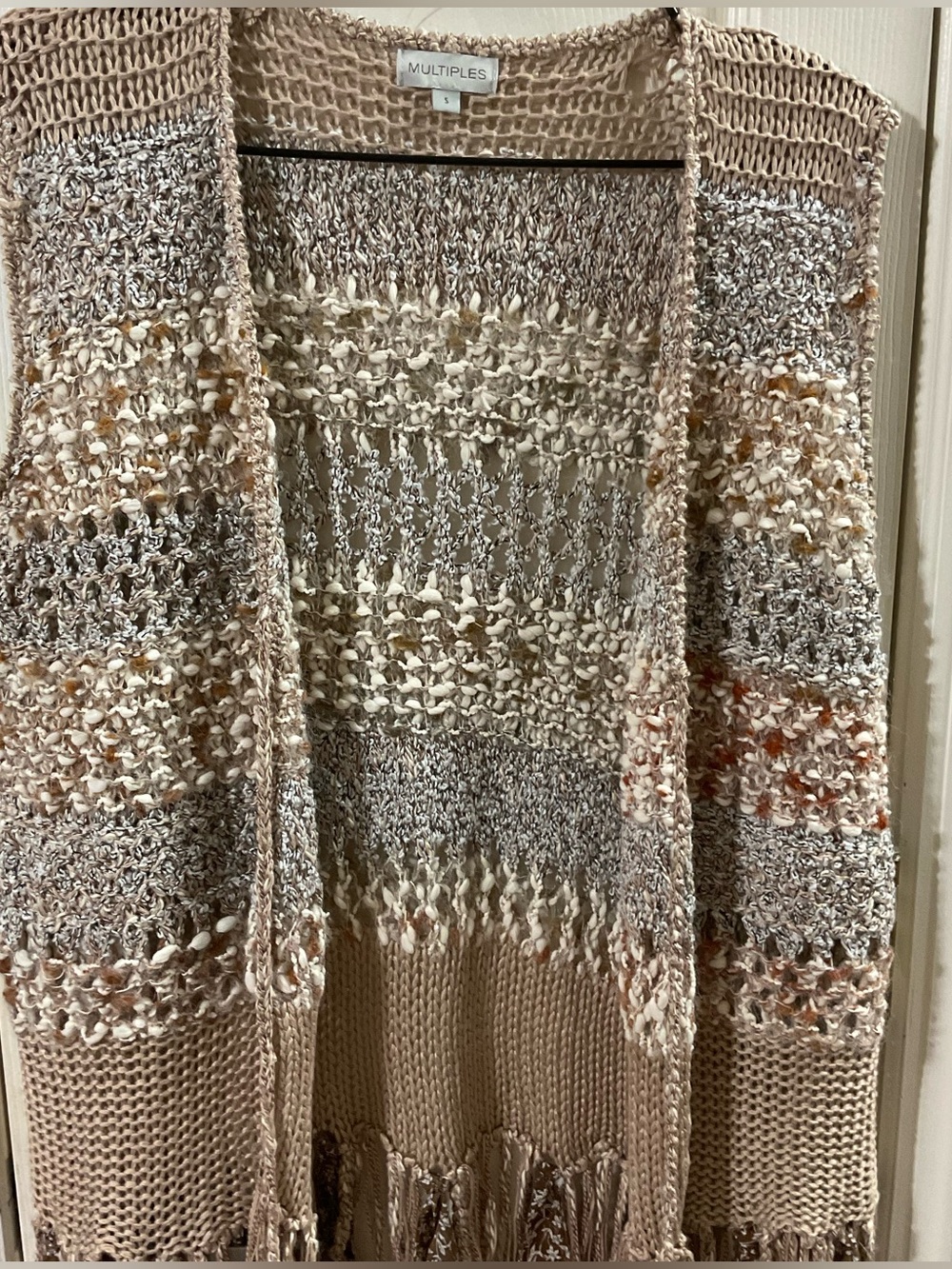 Multiples Open Knit Fringe Vest Boho Crochet Sleeveless size Small boho festival - Picture 8 of 15